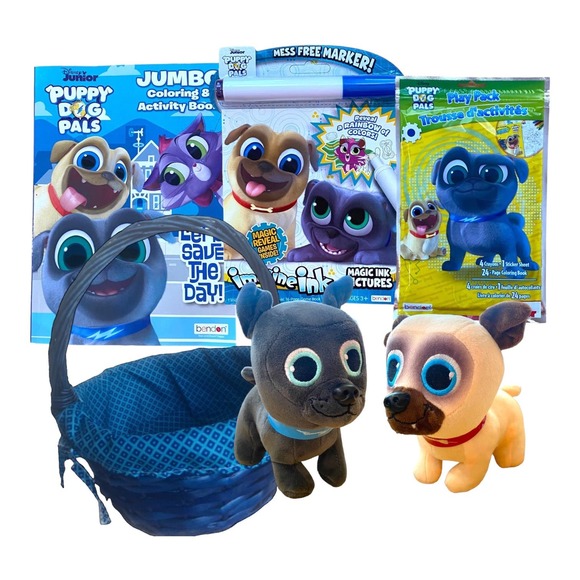 Puppy Dog Pals Gift Basket, Plush Rolly & Bingo Stuffed Animal Book Toy Set - Picture 1 of 6